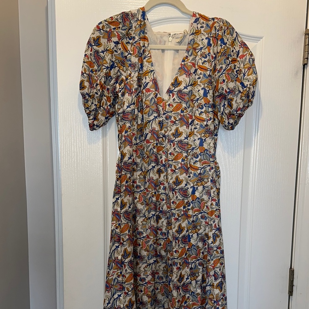 BODEN Floral V-Neck Puff Sleeve Midi Dress sz 10R